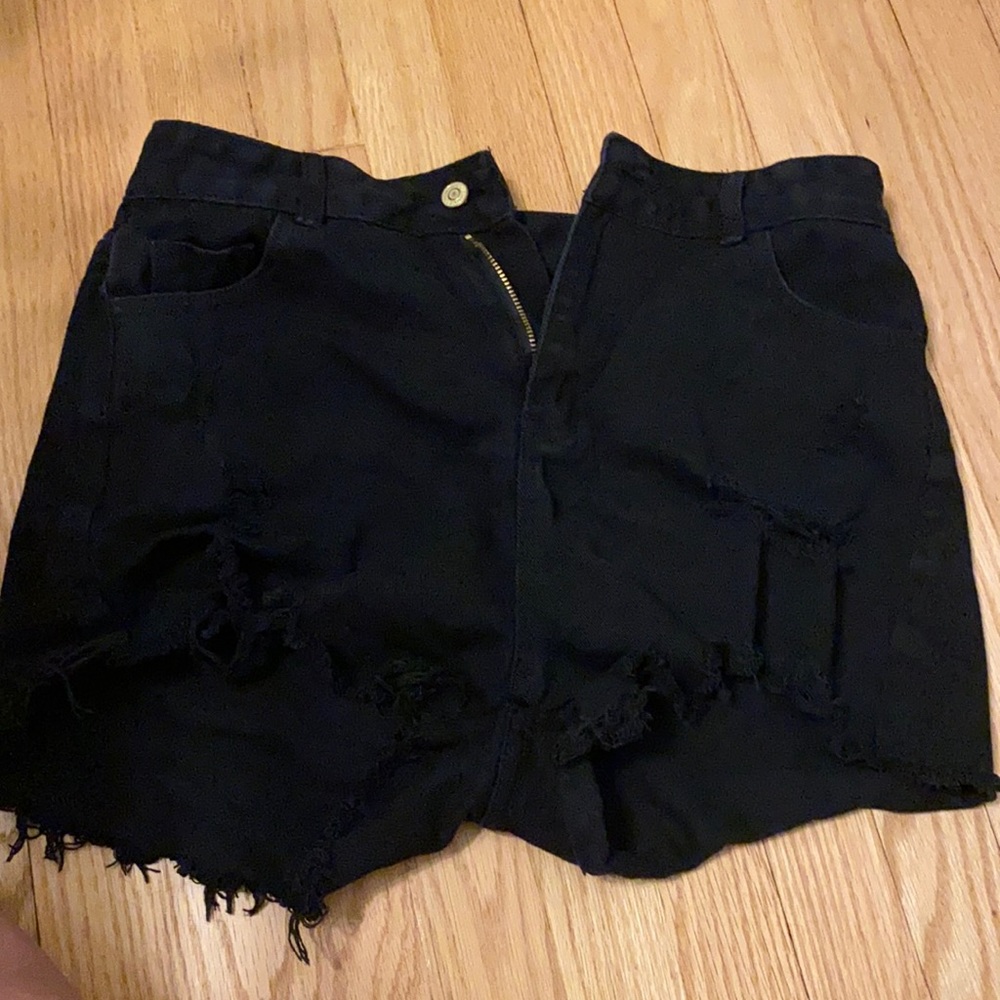Black Ripped Jean Shorts